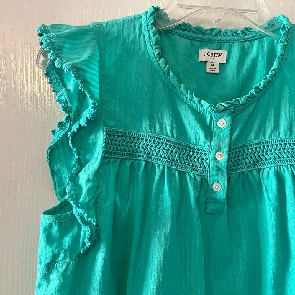 J. Crew Turquoise Ruffle Sleeve Blouse - Picture 3 of 8